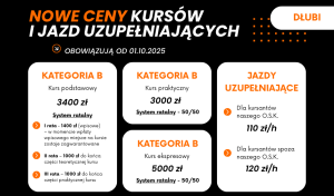 Read more about the article ZMIANA CEN KURSÓW od 01.10.2025